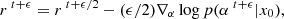$$ r^{\; t + \epsilon } = r^{\; t + \epsilon / 2} - (\epsilon / 2)\nabla _{\alpha } \log p(\alpha ^{\; t+\epsilon } | x_0), $$