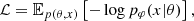 $$ {\cal {{L}}} = {\mathbb {E}}_{p(\theta , x)} \left [- \log p_{\varphi } (x | \theta ) \right ], $$