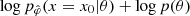 $ \log p_{{\hat {\varphi }}}(x=x_0 | \theta )+ \log p(\theta ) $