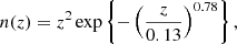 $$ \begin{aligned} n(z) = z^2 \exp \left\{ -\left(\frac{z}{0.13}\right)^{0.78}\right\} , \end{aligned} $$