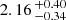 $ 2.16 \,^{+0.40}_{-0.34} $