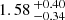 $ 1.58 \,^{+0.40}_{-0.34} $
