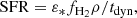 $$ \begin{aligned} \mathrm{SFR}= \varepsilon _{*} f_{\rm H_2}\rho /t_{\rm dyn}, \end{aligned} $$