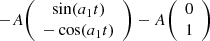 $$ \quad - A {\left (\begin {array}{c} \sin (a_1 t)\\ -\cos (a_1 t) \end {array}\right )} - A {\left (\begin {array}{c} 0\\ 1 \end {array}\right )} $$