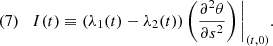 $$ (7)\quad I(t) \equiv \left (\lambda _1(t) - \lambda _2(t)\right )\left (\frac {\partial ^2 \theta }{\partial s^2}\right )\Bigg |_{(t,0)}. $$