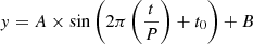 $$ y=A \times \sin \left (2\pi \left (\frac {t}{P}\right )+t_{0}\right )+B $$