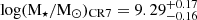$ \log ({{\mathrm {M_\star }}}/{{\mathrm {M_\odot }}})_{\mathrm {CR7}} = 9.29^{+0.17}_{-0.16} $
