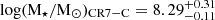 $ \log ({{\mathrm {M_\star }}}/{{\mathrm {M_\odot }}})_{\mathrm {CR7-C}} = 8.29^{+0.31}_{-0.11} $