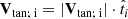 $$ \begin{aligned} \mathbf V_{\text{tan;} \text{ i}}&= |\mathbf V_{\text{tan;} \text{ i}} | \cdot \hat{t}_{i} \end{aligned} $$