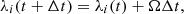$$ \lambda _i(t+\Delta t) = {\lambda }_i(t) + \Omega \Delta t, \ $$