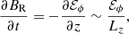 $$ \begin{aligned} \frac{\partial B_{\rm R}}{\partial t} = - \frac{\partial \mathcal{E} _\phi }{\partial z} \sim \frac{\mathcal{E} _\phi }{L_z}, \end{aligned} $$