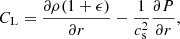 $$ \begin{aligned} C_{\rm L} = \frac{\partial \rho (1+\epsilon )}{\partial r} - \frac{1}{c_{\rm s}^2}\frac{\partial P}{\partial r}, \end{aligned} $$