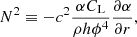 $$ \begin{aligned} N^2\equiv - c^2 \frac{\alpha C_{\rm L}}{\rho h \phi ^4} \frac{\partial \alpha }{\partial r}, \end{aligned} $$