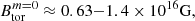 $$ \begin{aligned} B^{m = 0}_{\rm tor}&\approx 0.63{-}1.4\times 10^{16}\mathrm{G},\end{aligned} $$