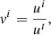 $$ \begin{aligned} v^i = \frac{u^i}{u^t}, \end{aligned} $$