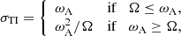 $$ \begin{aligned} \sigma _{\rm TI} = {\left\{ \begin{array}{ll} \omega _{\rm A}&\mathrm{if} \quad \Omega \le \omega _{\rm A}, \\ {\omega _{\rm A}^2}/{\Omega }&\mathrm{if} \quad \omega _{\rm A} \ge \Omega , \\ \end{array}\right.} \end{aligned} $$