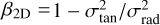 $\[\beta_{2 \mathrm{D}}= 1-\sigma_{\tan }^{2} / \sigma_{\text {rad }}^{2}\]$
