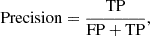 $$ \begin{aligned} \mathrm{Precision} = \frac{\mathrm{TP}}{\mathrm{FP+TP}}, \end{aligned} $$