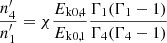 $ \dfrac {n^{\prime}_4}{n^{\prime}_1}=\chi \dfrac {E_{\mathrm {k}0,4}}{E_{\mathrm {k}0,1}}\dfrac {\Gamma _1(\Gamma _1-1)}{\Gamma _4(\Gamma _4-1)} $