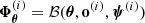 $ \boldsymbol{\Phi}_{\boldsymbol{\theta}}^{(i)} = \mathcal{B}(\boldsymbol{\theta}, \mathbf{o}^{(i)}, \boldsymbol{\psi}^{(i)}) $