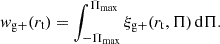 $$ \begin{aligned} { w}_{\rm g+}(r_{\rm t}) = \int _{-\Pi _{\rm max}}^{\Pi _{\rm max}} \xi _{\rm g+}(r_{\rm t}, \Pi ) \, \mathrm{d} \Pi . \end{aligned} $$