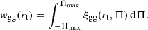 $$ \begin{aligned} { w}_{\rm gg}(r_{\rm t}) = \int _{-\Pi _{\rm max}}^{\Pi _{\rm max}} \xi _{\rm gg}(r_{\rm t}, \Pi ) \, \mathrm{d} \Pi . \end{aligned} $$