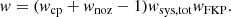$$ \begin{aligned} { w} = ({ w}_{\rm cp} + { w}_{\rm noz} - 1) { w}_{\rm sys,tot} { w}_{\rm FKP}. \end{aligned} $$