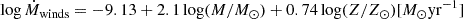 $ \log {\dot {M}}_{\mathrm {winds}} = -9.13 + 2.1 \log (M/M_{\odot }) + 0.74 \log (Z/Z_{\odot }) [M_{\odot } \mathrm {yr}^{-1}] $