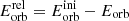$ E_\mathrm {orb}^\mathrm {rel} = E_\mathrm {orb}^\mathrm {ini} - E_\mathrm {orb} $