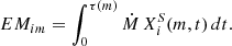 $$ \begin{aligned} EM_{im} = \int _{0}^{\tau (m)} \dot{M} \, {X}^{S}_{i}(m, t) \,dt . \end{aligned} $$