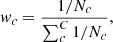 $$ \begin{aligned} { w}_{c} = \frac{1/N_c}{\sum _c^C 1/N_c}, \end{aligned} $$