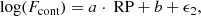 $$ \begin{aligned} \log (F_{\text{cont}}) = a \cdot \text{ RP} + b + \epsilon _2 , \end{aligned} $$