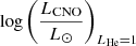 $ \log\left(\frac{L_{\mathrm{CNO}}}{L_{\odot}}\right)_{L_{\mathrm{He}} = 1} $