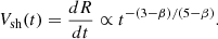 $$ \begin{aligned} V_\text{sh}(t) = \frac{dR}{dt} \propto t^{-({3 - \beta })/({5 - \beta })}. \end{aligned} $$