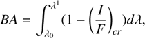 BA=\int_{\lambda_0}^{\lambda^1}(1-\left(\frac{I}{F}\right)_{cr})d\lambda,