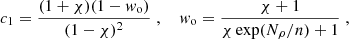 $$ \begin{aligned}&c_1=\frac{(1+\chi )(1-w_{\rm o})}{(1-\chi )^2} \; , ~~~~w_{\rm o} =\frac{\chi +1}{\chi \exp (N_\rho /n)+1} \; , \end{aligned} $$