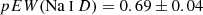 $ pEW({{\mathrm{Na}{\small { {\text{ I}}}}}}~D) = 0.69\pm0.04 $