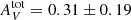 $ A^{\mathrm{tot}}_{V} = 0.31\pm0.19 $