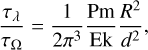 \frac{\tau_\lambda}{\tau_\Omega} = \frac{1}{2\pi^3}\frac{\Pmag}{\Ek}\frac{R^2}{d^2},