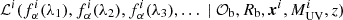 $ {\cal {{L}}}^i(f_{\alpha }^i(\lambda _1), f_{\alpha }^i(\lambda _2), f_{\alpha }^i(\lambda _3), \ldots \ |\ {\cal {{O}}}_{\mathrm {b}}, R_{\mathrm {b}}, \boldsymbol {x}^i, M_{\mathrm {UV}}^i, z) $