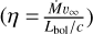 $\left( {\eta = \frac{{\dot M{v_\infty }}}{{{L_{{\rm{bol}}}}/c}}} \right)$