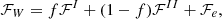 $$ {\cal {{F}}}_W =f {\cal {{F}}}^I + (1-f){\cal {{F}}}^{II} + {\cal {{F}}}_e, $$