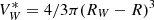 $ V_W^* = 4/3\pi (R_W-R)^{3} $
