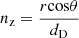 Mathematical equation: $ n_{\mathrm {z}}=\frac {r{\mathrm {cos}}\theta }{d_{\mathrm {D}}} $