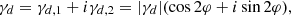 $$ \gamma _d = \gamma _{d,1} + i\gamma _{d,2} = |\gamma _d|(\cos {2\varphi }+i\sin {2\varphi }), $$