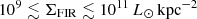 $ 10^{9}\lesssim \Sigma _{\rm FIR} \lesssim 10^{11}\,L_{\odot }\,\mathrm{kpc}^{-2} $
