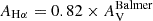$ A_\mathrm{{H}\alpha} = 0.82 \times A_\mathrm{{V}}^{\mathrm{Balmer}} $