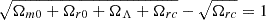 $ \sqrt {\Omega _{m0}+\Omega _{r0}+\Omega _\Lambda +\Omega _{rc}}-\sqrt {\Omega _{rc}} = 1 $
