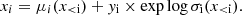 $$ x_i = \mu _i(x_{\mathrm {< i}}) + y_{\mathrm {i}}\times \exp {\log \sigma _{\mathrm {i}}(x_{\mathrm {< i}})}. $$