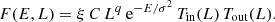 $$ \begin{aligned} F(E,L) = \xi \, C \, L^q \, {\mathrm{e} }^{-E/\sigma ^2} \, {T_\mathrm{in} }(L) \, {T_\mathrm{out} }(L). \end{aligned} $$
